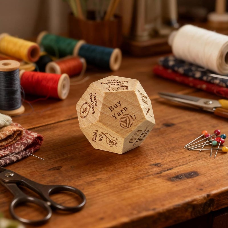 oyeftp Store Quilter's Dice, Handmade Wooden Quilting Decision Dice with 12 Engraved Sewing Tasks, Fun Quilting Motivation Tool for Quilters, Sewists & Craft Lovers, Creative Gift for Sewing Enthusiasts - Image 5